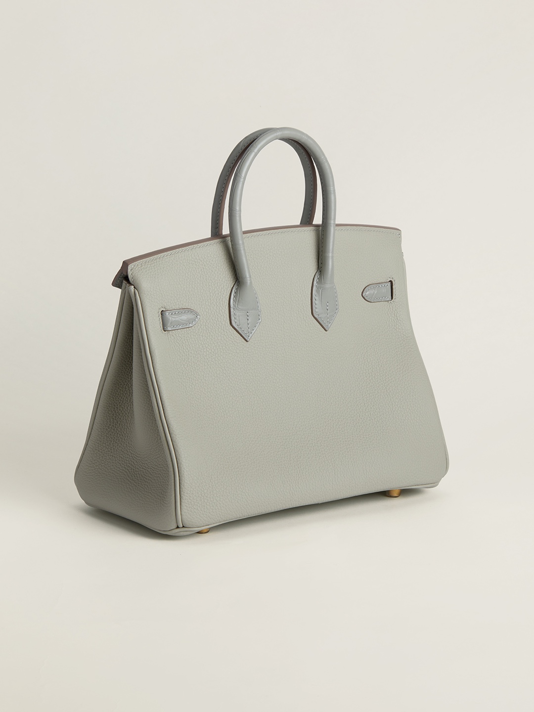 Hermes Touch Birkin 25CM Bag In Light Grey Togo and Matte Alligator Crocodile Leather